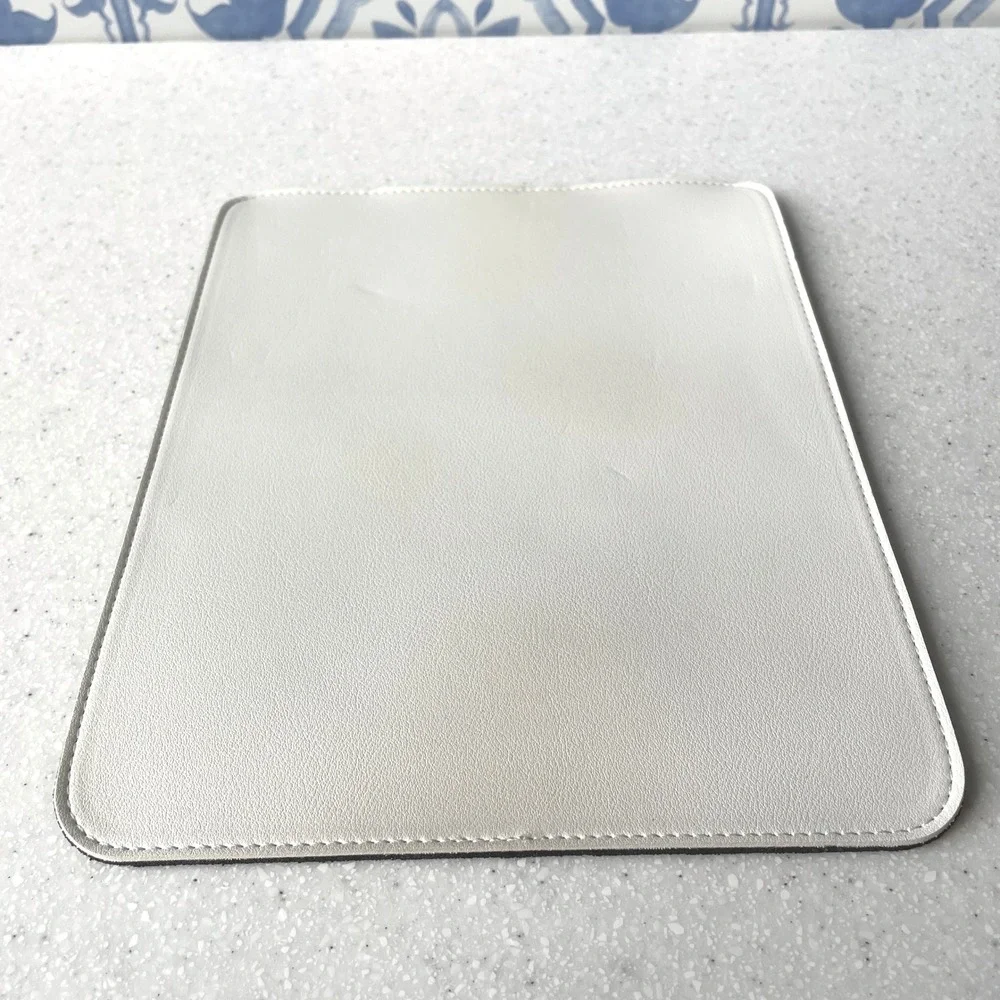 White Leather Mousepad Minimalist Stitched Rectangular Desk Accessory